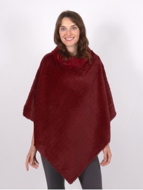 Soft Faux Fur Poncho W/ Tile Pattern 